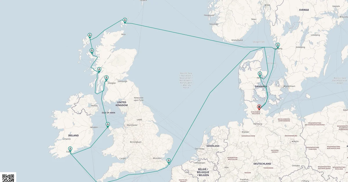 Routenkarte: Großbritannien & Irland ab Kiel