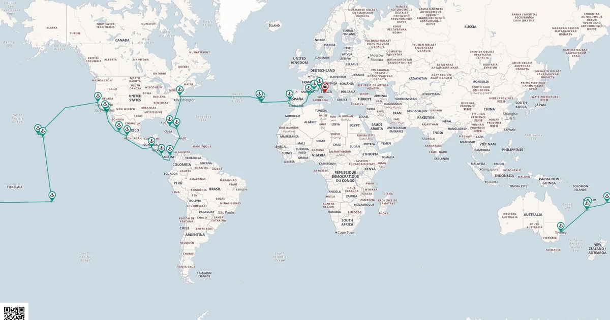 Routenkarte: Große Reise über Atlantik und Pazifik