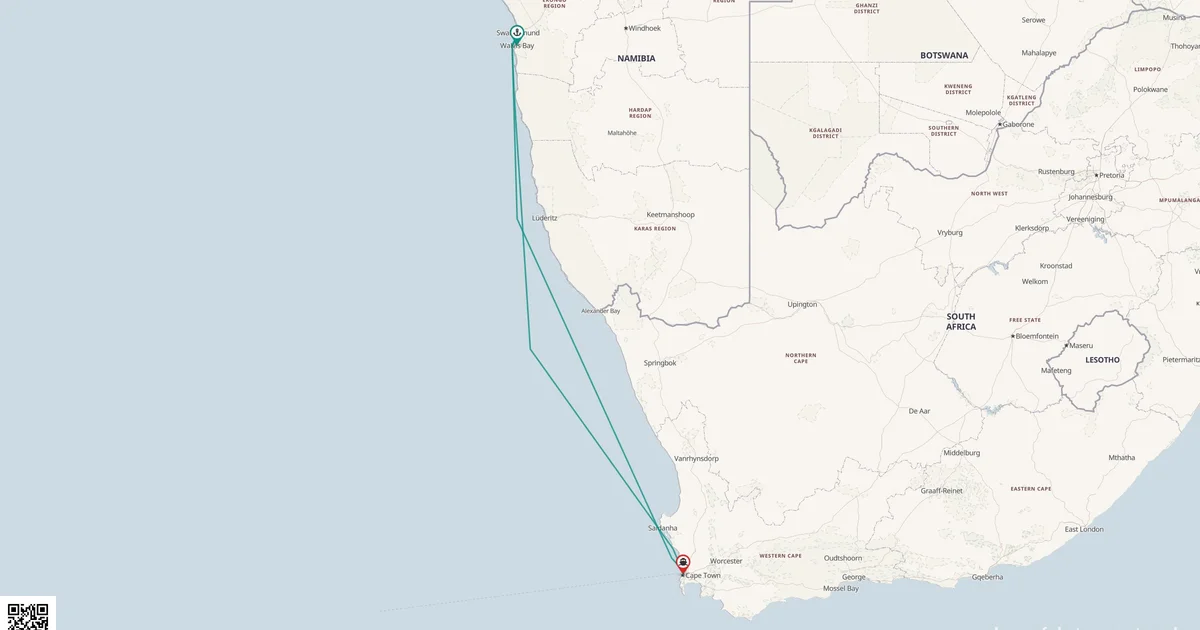 Routenkarte: Kap der Vielfalt: Südafrika und Namibia Kreuzfahrt