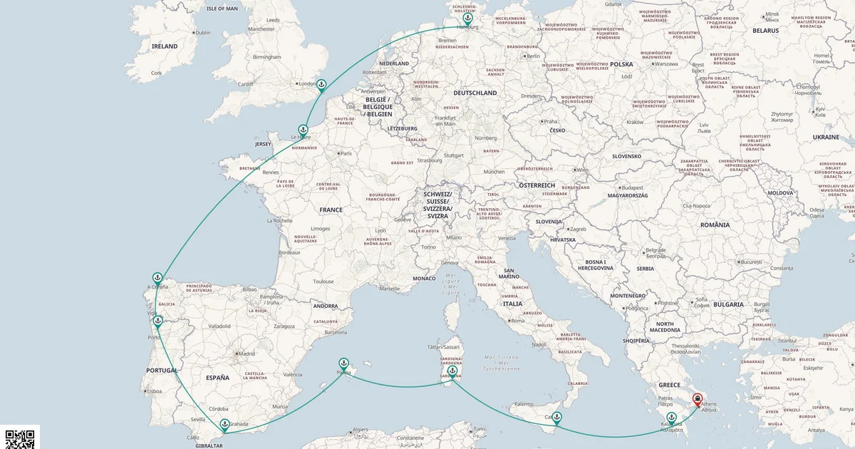Routenkarte: Europas Vielfalt in einer Route vereint