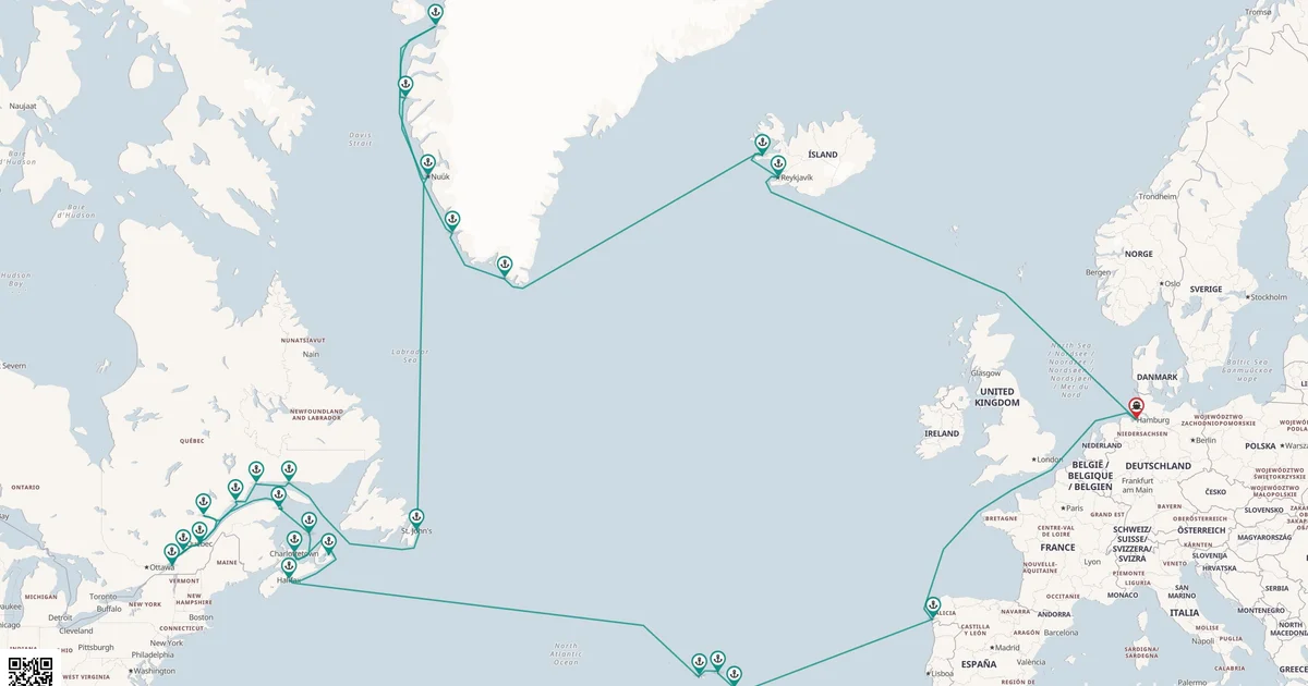 Routenkarte: Große Grönland-Kanada-Reise (AMA550)