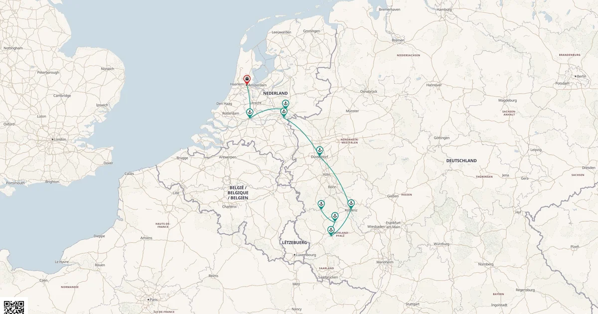 Routenkarte: Gems of the Northern Rhine Plus Vines, Wines & Castles