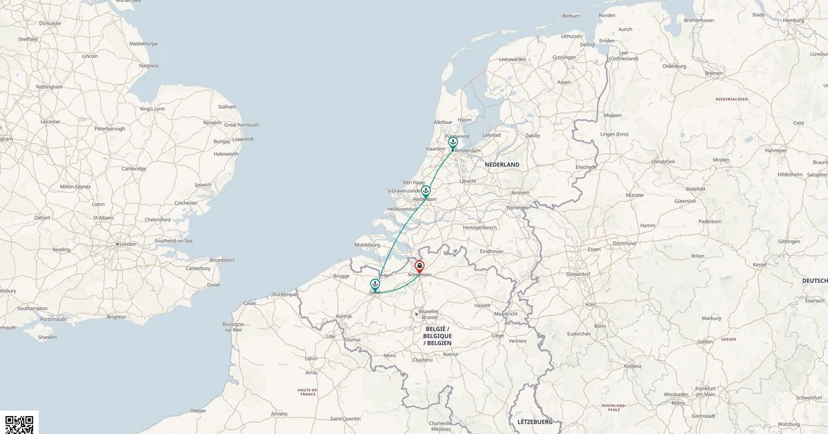 Routenkarte: Köstlichkeiten aus Belgien und Holland mit Amsterdam