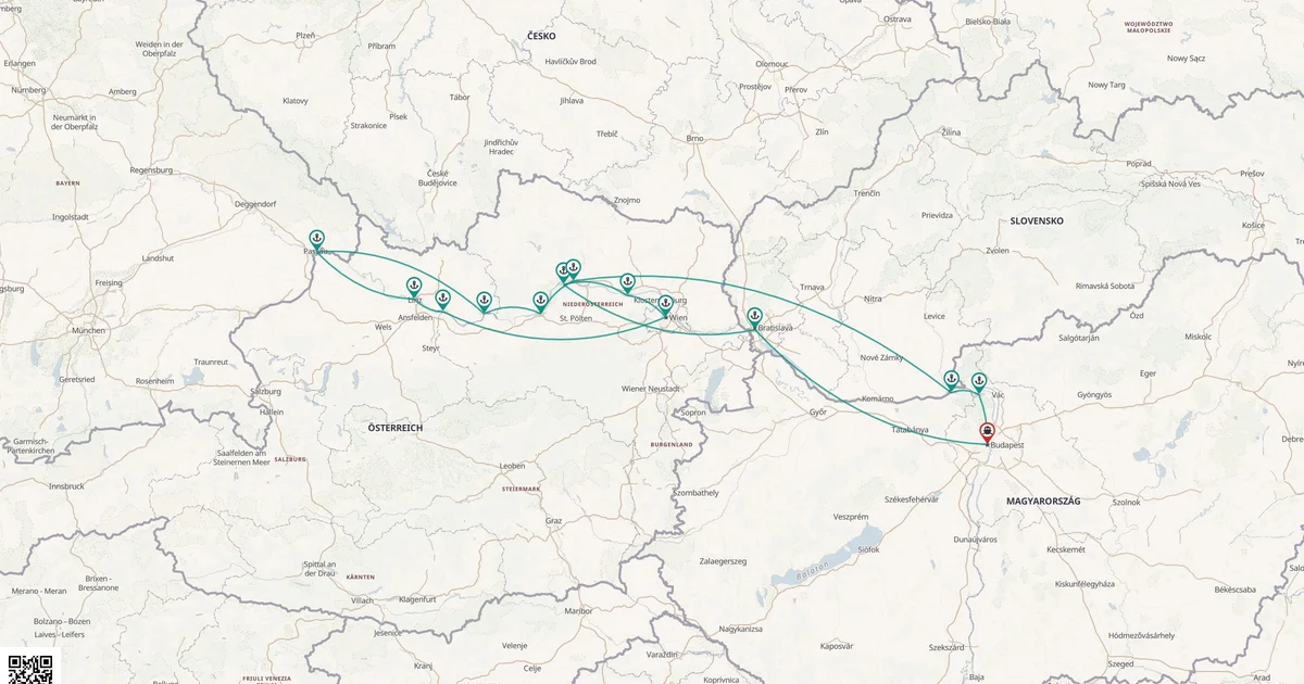 Routenkarte: Danube Legends with Budapest & Vienna in Depth
