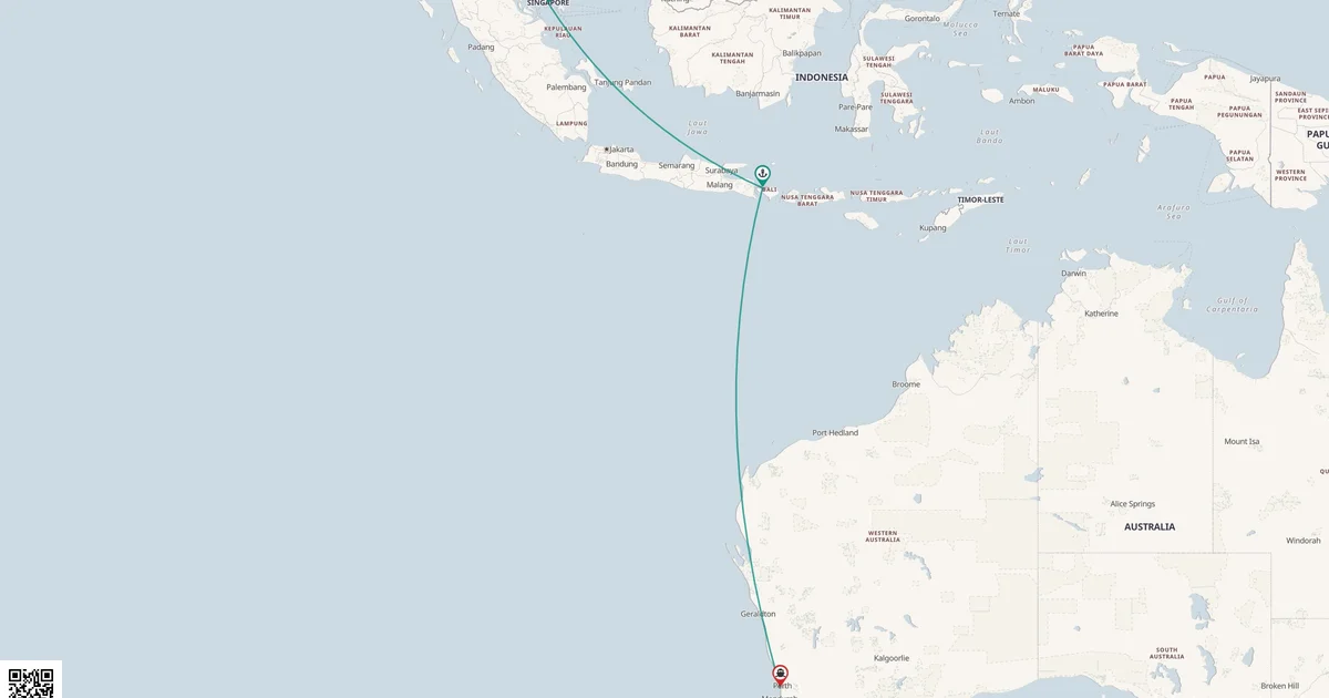 Routenkarte: 11-Tägige Weltkreuzfahrt: Australien, Bali und Singapur