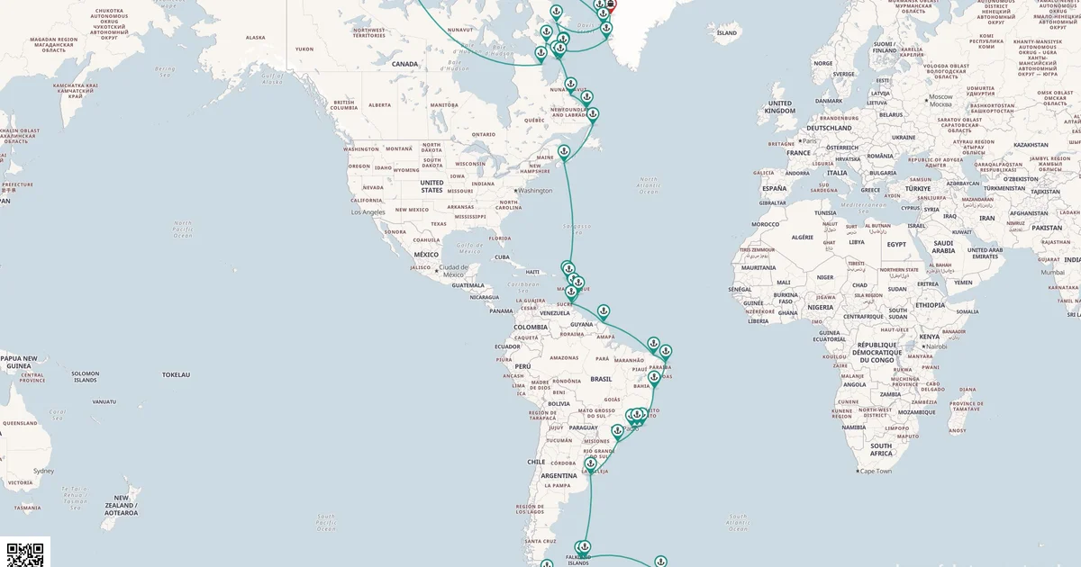 Routenkarte: 81-Tägige Grosse Expedition: von der Arktis in die Antarktis