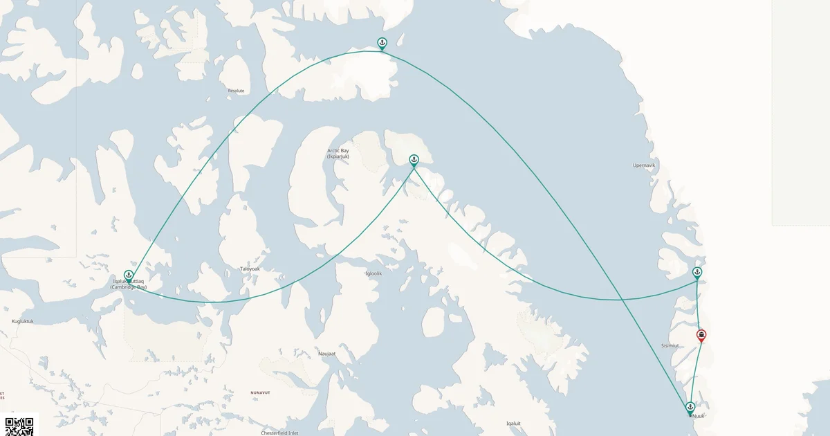 Routenkarte: 18-Tägige Expedition zur Nordwestpassage und zur Baffininsel