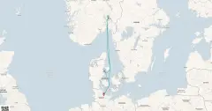 Routenkarte: Kurzreise Norwegen & Dänemark ab Kiel