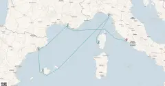 Routenkarte: Spanien, Frankreich & Italien ab Civitavecchia
