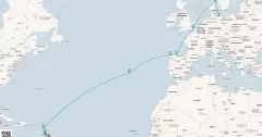 Routenkarte: Von Barbados nach Warnemünde