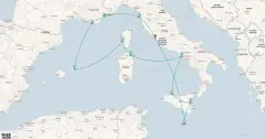 Routenkarte: Italien & Mittelmeerinseln ab Civitavecchia