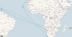Routenkarte: Von Mauritius über Afrika nach Gran Canaria