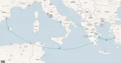 Routenkarte: Griechische Inseln, Türkei und Italien