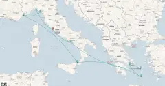Routenkarte: Griechische Inseln & Italien