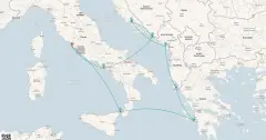 Routenkarte: Italien, Griechenland & Kroatien Kreuzfahrt