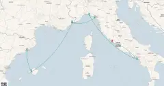 Routenkarte: Amalfi, Italienische und Französische Riviera
