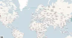 Routenkarte: Nachtfahrt von Vancouver nach Tokio
