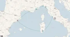 Routenkarte: Italienische und Französische Riviera