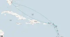 Routenkarte: 11-Tägige Reise in die Östliche Karibik: Windward- und Leeward-Inseln