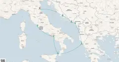 Routenkarte: Adriatische Schätze und Tyrrhenische Küstenzauber