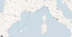Routenkarte: Italien, Spanien & Französische Riviera