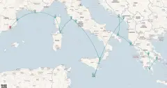 Routenkarte: 21-Tägige Reise Zu Französischen Yachthäfen, nach Montenegro, Italien und Griechenland
