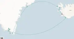 Routenkarte: 14-Tägige Reise nach Südost-Grönland und Island