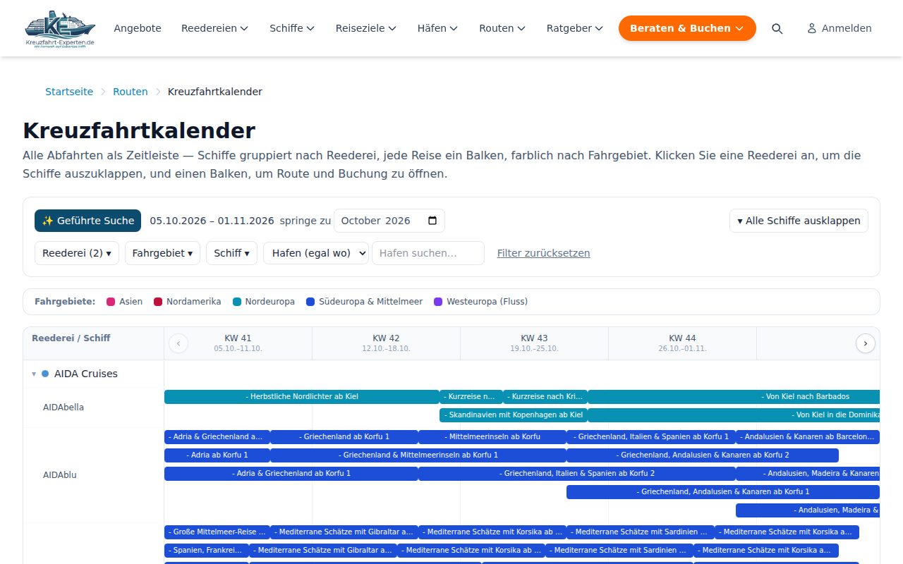 Blick in das Werkzeug Kreuzfahrtkalender