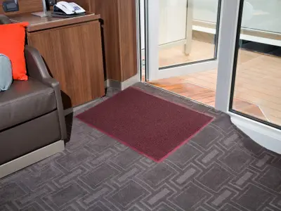 Eine Rampe für Rollstühle führt an Bord der Eurodam von einer Kabine mit Sessel barrierefrei auf den Balkon.